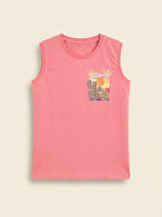 Boys Sleeveless Graphic Print T Shirt - Coral Pink