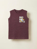 Boys Sleeveless Graphic Print T Shirt - Deep Maroon