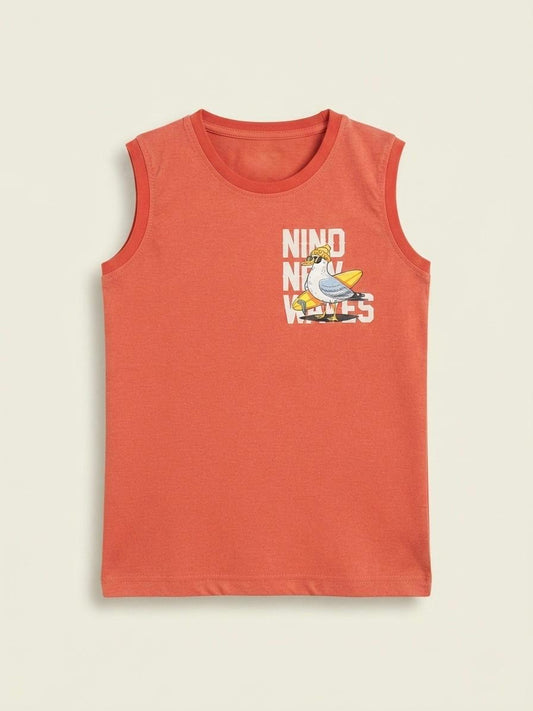 Boys Sleeveless Graphic Print T Shirt - Rust Orange