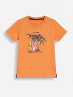 Boys Round Neck T Shirt with Slit - Bright Orange