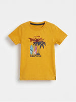 Boys Round Neck T Shirt with Slit - Mustard Yellow