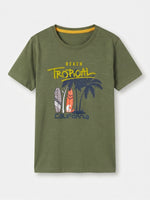 Boys Round Neck T Shirt with Slit - Olive Green