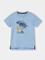 Boys Round Neck T Shirt with Slit - Sky Blue