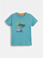 Boys Round Neck T Shirt with Slit - Teal Green