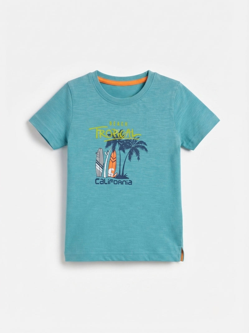 Boys Round Neck T Shirt with Slit - Teal Green