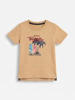Boys Round Neck T Shirt with Slit - Warm Beige