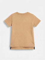 Boys Round Neck T Shirt with Slit - Warm Beige