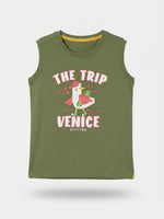 Boys Sleeveless Forward Shoulder T Shirt - Olive Khaki