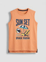 Boys Sleeveless Forward Shoulder T Shirt - Peach Orange