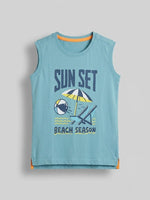 Boys Sleeveless Forward Shoulder T Shirt - Sea Blue
