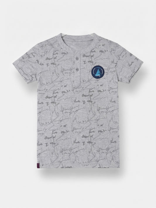 Boys Cotton Henly T Shirt - Heather Grey