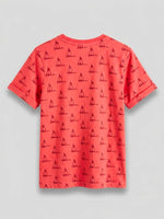 Boys Folded Sleeve T Shirt - Coral Red