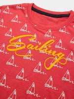 Boys Folded Sleeve T Shirt - Coral Red