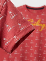 Boys Folded Sleeve T Shirt - Coral Red