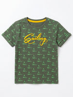 Boys Folded Sleeve T Shirt - Olive Khaki