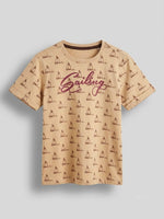 Boys Folded Sleeve T Shirt - Sandy Beige