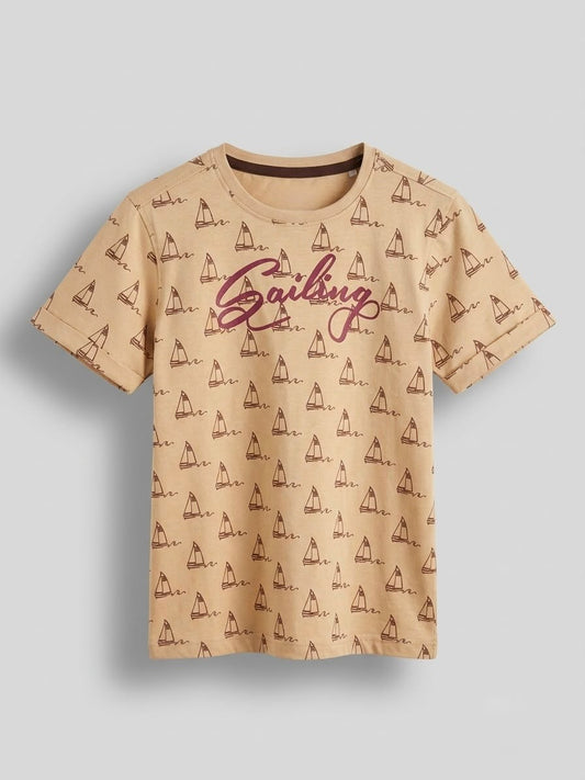 Boys Folded Sleeve T Shirt - Sandy Beige