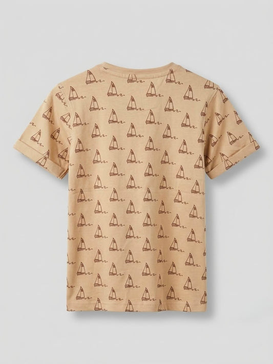 Boys Folded Sleeve T Shirt - Sandy Beige