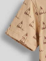 Boys Folded Sleeve T Shirt - Sandy Beige