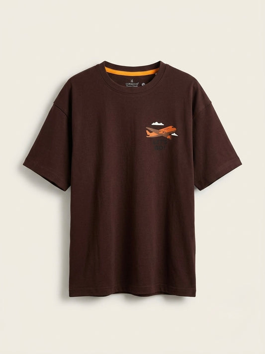 Boys Printed Oversized T Shirt - Coffee Brown