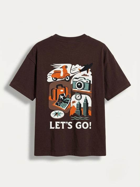 Boys Printed Oversized T Shirt - Coffee Brown