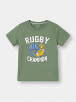 Boys Round Neck T Shirt with 3/4th Bottom Set - Olive Khaki / Heather Grey