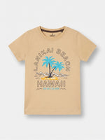 Boys Round Neck T Shirt with 3/4th Bottom Set - Sandy Beige / Dark Chocolate Brown