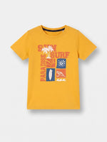 Boys Round Neck T Shirt with 3/4th Bottom Set - Sunburst Yellow / Midnight Navy