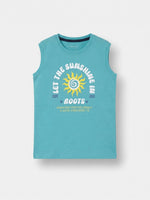 Boys Sleeveless T Shirt with 3/4th Bottom Set - Aquamarine Teal / Dark Navy