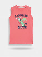 Boys Sleeveless T Shirt with 3/4th Bottom Set - Coral Pink / Heather Light Grey