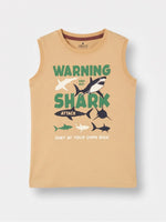 Boys Sleeveless T Shirt with 3/4th Bottom Set - Sandy Beige / Burgundy Plum