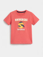 Boys Round Neck T Shirt with Shorts Set - Coral Rose / Midnight Navy