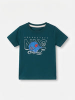 Boys Round Neck T Shirt with Shorts Set - Deep Emerald Teal / Heather Light Grey