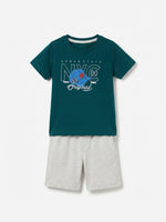 Boys Round Neck T Shirt with Shorts Set - Deep Emerald Teal / Heather Light Grey