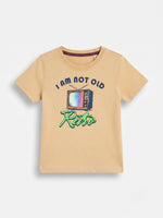 Boys Round Neck T Shirt with Shorts Set - Sandy Camel / Dark Burgundy