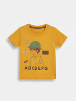 Boys Round Neck T Shirt with Shorts Set - Sunburst Mustard Yellow / Olive Khaki