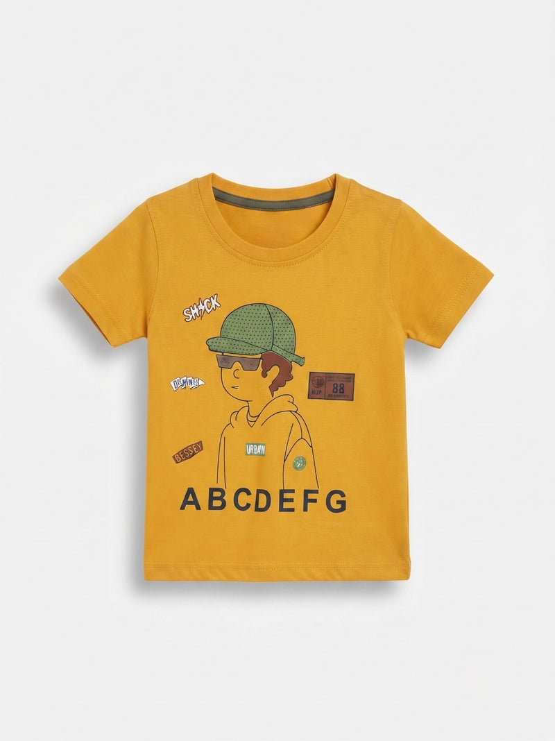 Boys Round Neck T Shirt with Shorts Set - Sunburst Mustard Yellow / Olive Khaki