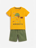 Boys Round Neck T Shirt with Shorts Set - Sunburst Mustard Yellow / Olive Khaki