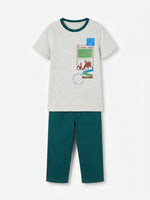 Boys Round Neck T Shirt with 3/4th Bottom Set - Heather Light Grey / Deep Pine Teal