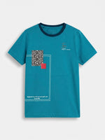 Boys Round Neck T Shirt with 3/4th Bottom Set - Teal Blue / Midnight Navy