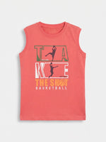 Boys Sleeveless T Shirt with Shorts Set - Coral Red / Dark Grey