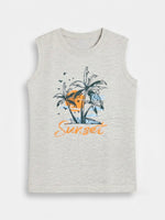 Boys Sleeveless T Shirt with Shorts Set - Heather Light Grey / Dark Burgundy