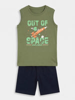 Boys Sleeveless T Shirt with Shorts Set - Olive Khaki / Midnight Navy