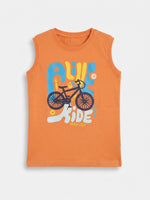 Boys Sleeveless T Shirt with Shorts Set - Peach Orange / Dark Chocolate Brown