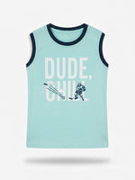 Boys Sleeveless Contrast Rib T Shirt with Shorts Set - Mint Aquamarine / Midnight Navy