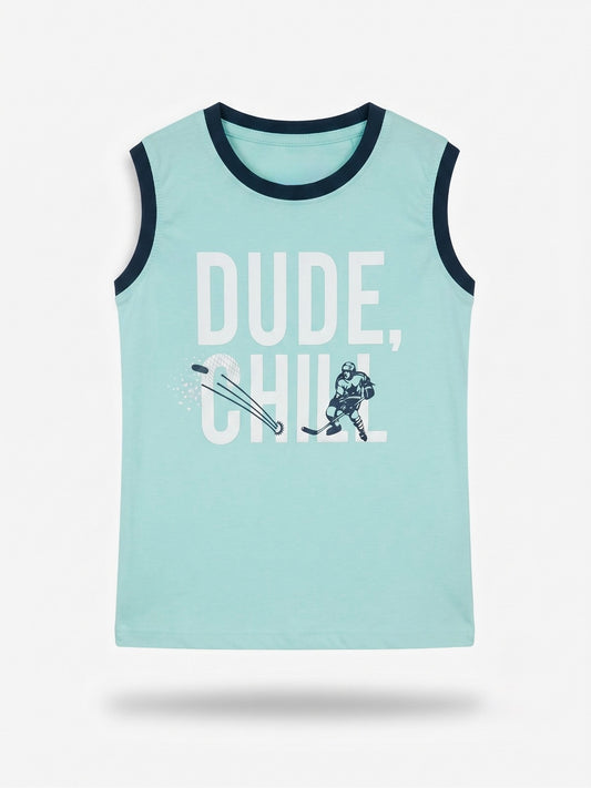 Boys Sleeveless Contrast Rib T Shirt with Shorts Set - Mint Aquamarine / Midnight Navy