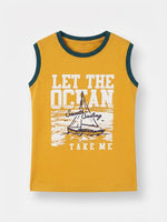Boys Sleeveless Contrast Rib T Shirt with Shorts Set - Sunny Mustard Yellow / Deep Pine Teal